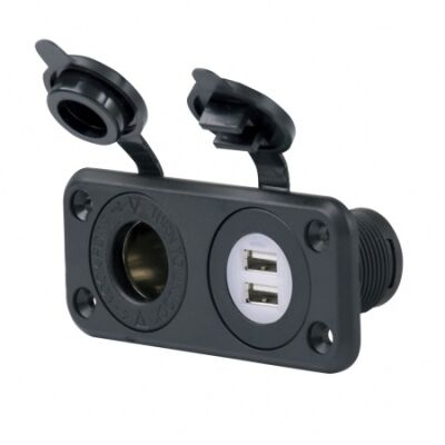 Marinco USB Einbau Doppel-Ladesteckdose Schwarz UM12VCOMBO-B